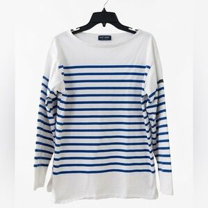 Saint James Naval Striped Long Sleeve Shirt White Blue M